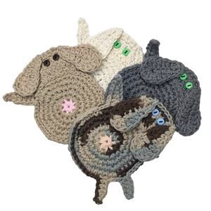 Hand Crafted Dog Butt Coasters Set of Four Crochet Peeking Puppy Table Mug Rug